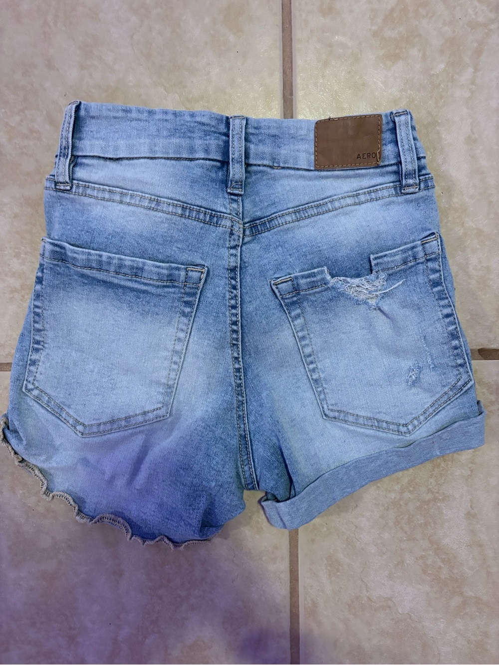 Aeropostale Light Blue Distressed Cuffed Denim Shorts